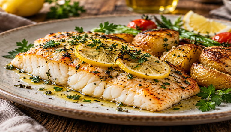 Rotbarschfilet aus dem Ofen mit Zitrone und Kräutern